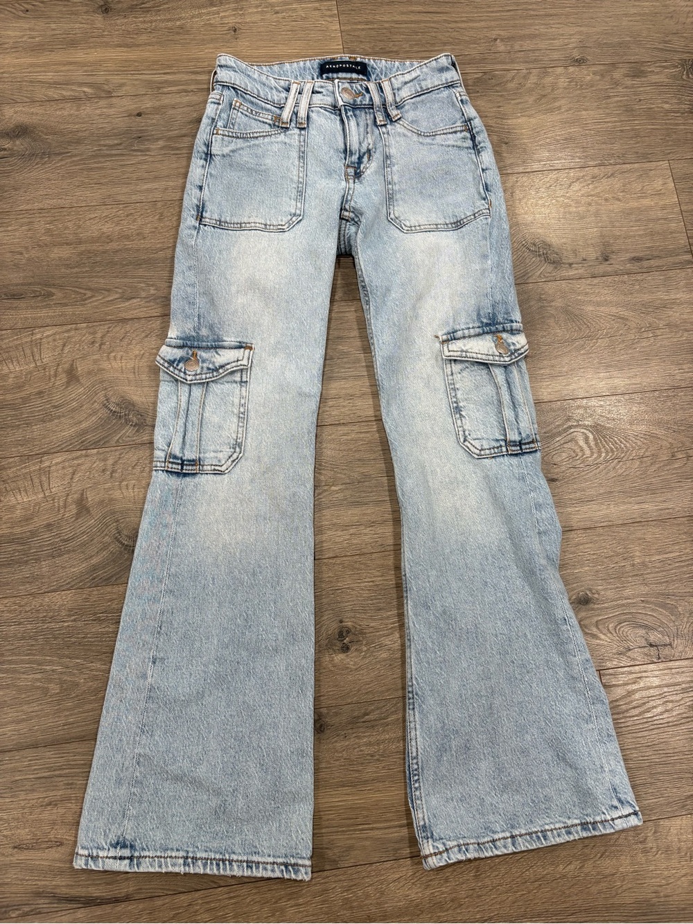 Aeropostale Light Blue Cargo Flare Jeans - Women's
